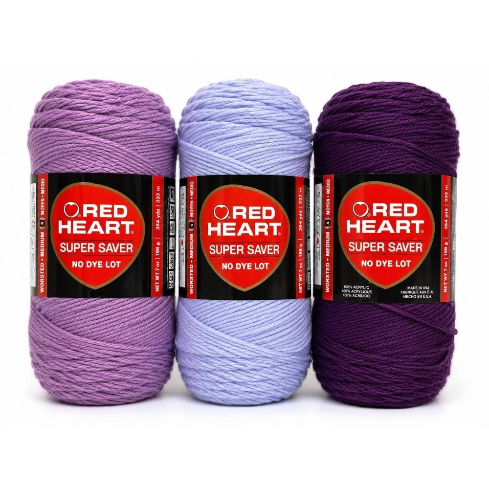 Red Heart Super Saver Yarn Lot 3 Orchid Lilac Dark Orchid Worsted Vintage USA